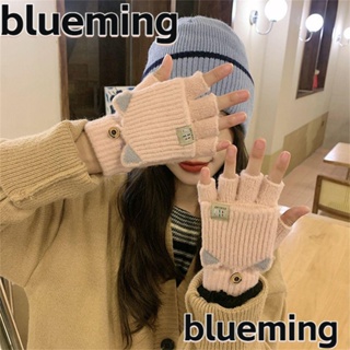 Blueming2 ถุงมือครึ่งนิ้ว ผ้ากํามะหยี่ขนนิ่ม หูแมวน่ารัก ให้ความอบอุ่น ไร้นิ้ว แฟชั่นสําหรับผู้หญิง