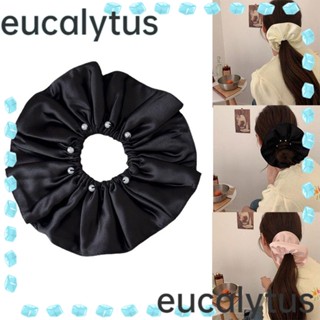 Eucalytus1 ยางรัดผม ผ้าซาติน ประดับมุก ขนาดใหญ่ สีพื้น เครื่องประดับ สําหรับผู้หญิง