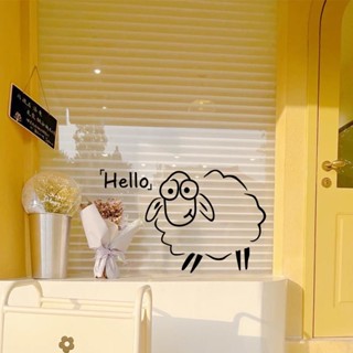 สติกเกอร์กระจก ลายการ์ตูน Hello Sheep Baa Baa กันชน สําหรับติดตกแต่งผนังบ้าน ร้านเสื้อผ้า ร้านสัตว์เลี้ยง แมว กาแฟ