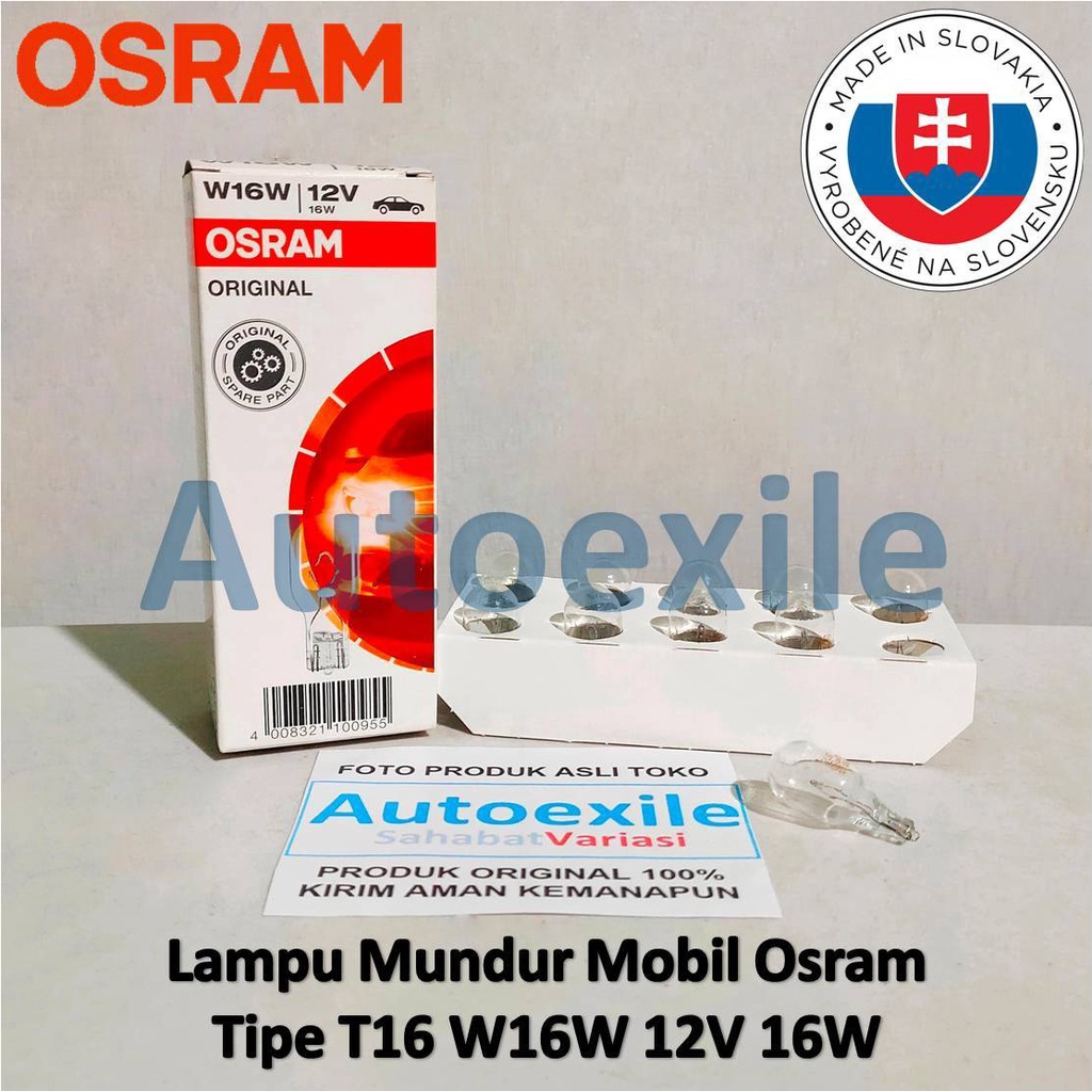Osram Original T16 W16W W2.1x9.5d 12V 16W อะไหล่ T15 W15W รถด้านหลังย้อนกลับแบนปลั๊กปลั๊ก