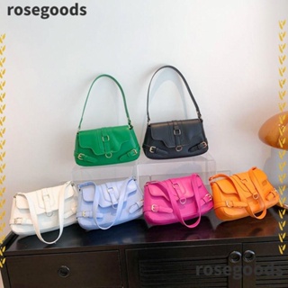 Rosegoods1 กระเป๋าสะพายไหล่ กระเป๋าถือ หนัง PU ขนาดเล็ก สีพื้น แฟชั่นสําหรับสตรี