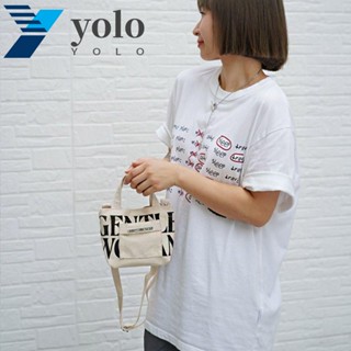 Yolo กระเป๋าผ้าแคนวาส ทรงโท้ท พิมพ์ลายตัวอักษร ขนาดเล็ก เรียบง่าย สําหรับนักเรียนหญิง