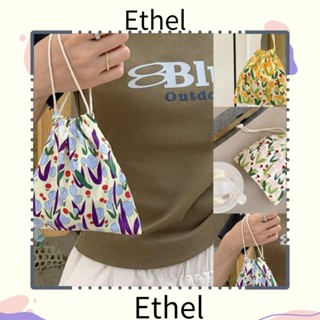 Ethel1 กระเป๋าหูรูด ผ้าแคนวาส ลายดอกทิวลิป แบบพกพา แฟชั่น สําหรับเด็กผู้หญิง