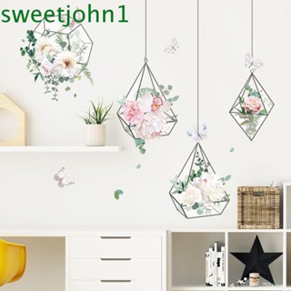 Sweetjohn สติกเกอร์ตะกร้าแขวน ลายดอกไม้ มีกาวในตัว สองด้าน สวยงาม สําหรับห้องนอน