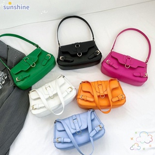 Ssunshine กระเป๋าสะพายไหล่ กระเป๋าถือ หนัง PU ขนาดเล็ก สีพื้น หรูหรา สําหรับสตรี