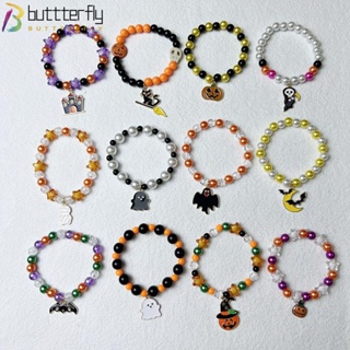 Buttterfly สร้อยข้อมือ ยางยืด ประดับลูกปัดฟักทอง ผี หลากสี เครื่องประดับ สําหรับเด็กผู้หญิง ปาร์ตี้ฮาโลวีน