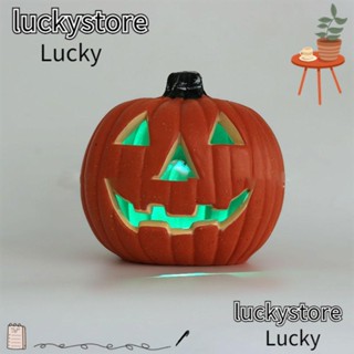 Lucky โคมไฟฟักทอง LED เรซิ่น ฉลุลาย น่ากลัว สําหรับตกแต่งปาร์ตี้ฮาโลวีน