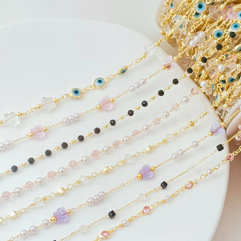 โซ่ 14K Gold-Packed สี Retention ตุรกีตาสีฟ้าผีเสื้อคริสตัล Handmade Chain DIY