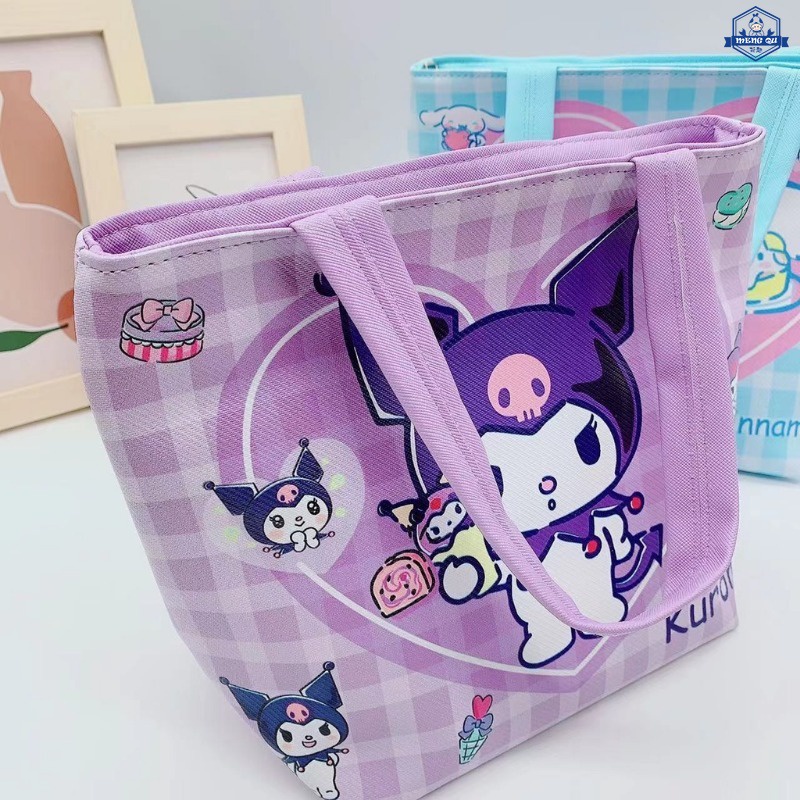 SANRIO กระเป๋าอาหารกลางวัน หนัง Pu กันน้ํา ลายการ์ตูนอนิเมะ My Melody Cinnamon Roll น่ารัก สีดํา สําหรับปิกนิก ราคา ถูกที่สุด ดีลบีเคเค แกลเลอรีภาพที่ 4