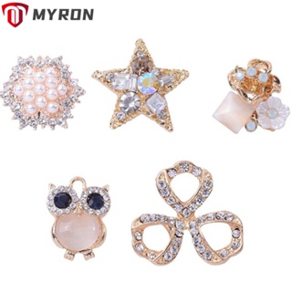 Myron 10 ชิ้น กระดุมมุก คริสตัล นกฮูก โลหะผสม อุปกรณ์เสริมหมวกกันน็อก