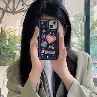 เคสโทรศัพท์มือถือแบบแข็ง ปักลายหัวใจ ดาว สไตล์คาวบอย สําหรับ iPhone 11 12 12Pro 12promax 13 13Pro 13promax 14 14Pro 14promax 13