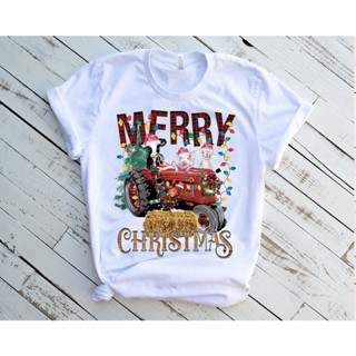 เสื้อยืดแขนสั้น พิมพ์ลาย Merry Christmas Love สีขาว สําหรับผู้หญิง