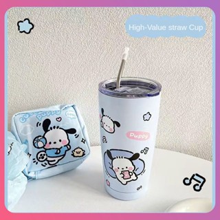 Creative Sanrio Pochacco Straw Cup Ins สแตนเลส 304 มูลค่าสูง ถ้วยเก็บความร้อนฉนวนกันความร้อนในระยะยาว ถ้วยฟางอเนกประสงค์สำหรับเป็นของขวัญ [COD]