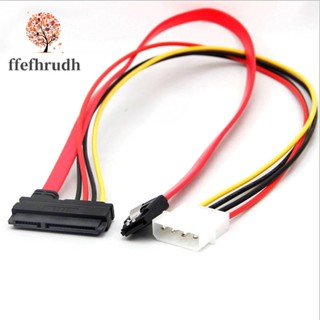 Ffefhrudh Sata Combo 15 Pin Power และ 7 Pin Data Cable 4 Pin Molex to Serial ATA Lead Cable Molex to Sata Power Adapter 44 ซม.