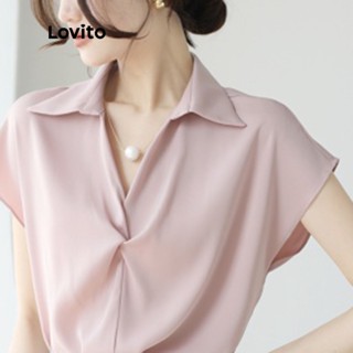 Lovito เสื้อเบลาส์ลำลอง แขนสั้น คอบิด สีพื้น สำหรับผู้หญิง LNA14015 (สีชมพู)