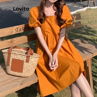 Lovito ชุดมินิเดรสลําลอง แขนสั้น ทรงเอ มีซิป สําหรับผู้หญิง LNE15154 (สีส้มเผา)