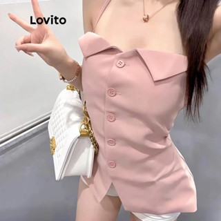 Lovito เสื้อแขนกุด มีกระดุม สีพื้น สไตล์ลำลอง สำหรับผู้หญิง LNA13064 (สีชมพู)