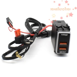 Malcolm QC 3.0 อะแดปเตอร์ชาร์จโทรศัพท์มือถือ USB คู่ ชาร์จเร็ว 12V พร้อมหัวเข็มขัด