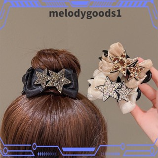 Melodygoods1 กิ๊บติดผมหางม้า รูปดาวห้าแฉก ประดับโบว์ พลอยเทียม อะคริลิค ของขวัญ สําหรับผู้หญิง 2 ชิ้น