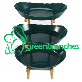 Greenbranches1 ถาดไม้ 3 ชั้น สีเขียว สําหรับวางขนมขบเคี้ยว ผลไม้ อาหาร