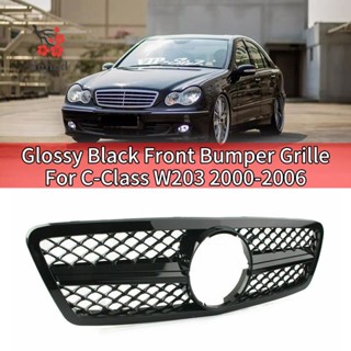 Liujiud กระจังหน้ารถยนต์ สีดํามันวาว สําหรับ Mercedes-Benz C-Class W203 C280 C320 C240 C200 C63 2000-2006