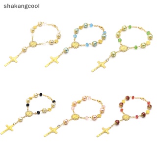 Shakangcool สร้อยข้อมือ จี้คริสตัล สีทอง เหมาะกับของขวัญ สไตล์คาทอลิก คริสเตียน