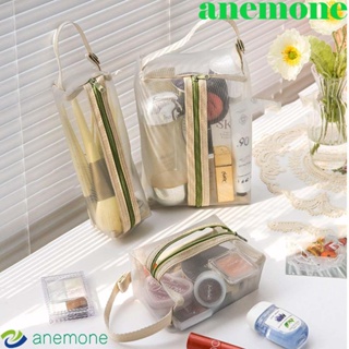 Anemone กระเป๋าเครื่องสําอาง แบบพกพา สีชมพู สีเขียว สีเทา สีโปร่งใส ที่ทนทาน