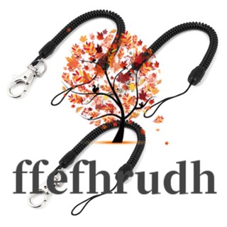 Ffefhrudh พวงกุญแจ คาราบิเนอร์ สายยางยืด สีดํา 3 ขดลวด