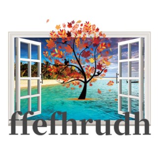 Ffefhrudh สติกเกอร์โปสเตอร์ ลายวิวทะเลธรรมชาติ 3D สําหรับติดตกแต่งผนังบ้าน