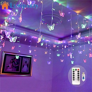 Lumiparty สายไฟหิ่งห้อย Led 128 ดวง 19.7 ฟุต 8 โหมด ลายผีเสื้อ กันน้ํา พร้อมรีโมตคอนโทรล สําหรับงานแต่งงาน ปาร์ตี้