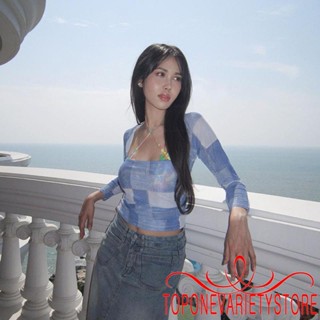 Topone- เสื้อยืดแขนยาว คอสี่เหลี่ยม พิมพ์ลาย เข้ารูป สําหรับผู้หญิง