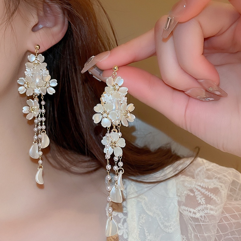ต่างหูระย้า ประดับมุก พลอยเทียม ระฆังลม ดอกไม้ DIY