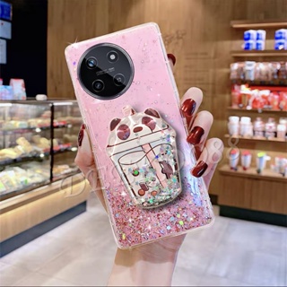 เคสโทรศัพท์มือถือ ลายการ์ตูนหมีชานมน่ารัก พร้อมขาตั้ง สําหรับ Realme11 NFC RealmeC51 Realme 11 NFC C51 4G 5G 2023