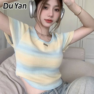 Du Yan เสื้อยืดคอกลม แขนสั้น ลดอายุ สีมัดย้อม สําหรับผู้หญิง