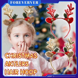 น่ารัก Reindeer Antlers คริสต์มาสแถบคาดศีรษะกวาง Antlers แถบคาดศีรษะ Bells น่ารักคริสต์มาส Reindeer หูผม Hoop fore