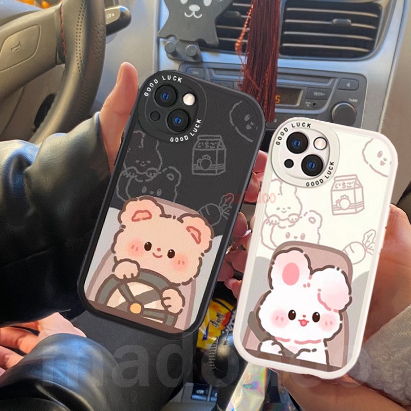 Cartoon Couple Casing Samsung Galaxy S24 S23 S22 Ultra 5G S21 Plus S20 FE A54 A34 A24 A04 A14 A20S A71 A73 A53 A52 A52S A03S A02S A10S A12 M12 A50 A50S A30S S22+ S20+ Cute drive Bear Oval Fine Hole Airbag Shockproof Lens protection Soft Phone Case XPN 79