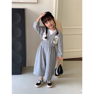 ins childrens clothing 2023 Spring and Autumn New Korean Childrens letter patch embroidered jumpsuit for boys and girls 3A92