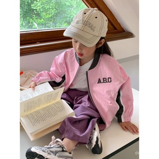 Wheat field season 23 Spring and Autumn New Korean childrens wear girls letter jacket color matching zipper coat childrens baseball suit JROK