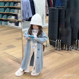 Korean childrens clothing Spring and Autumn New girls lazy style linen mid-length sweater coat base Shirt pants three-piece set 6FRN