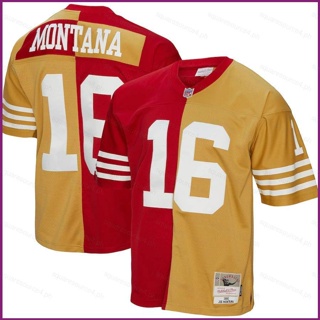 Yx NFL San Francisco 49ers Jersey Joe Montana Scarlet เสื้อยืดกีฬา แขนสั้น คอกลม พลัสไซซ์ สีทอง