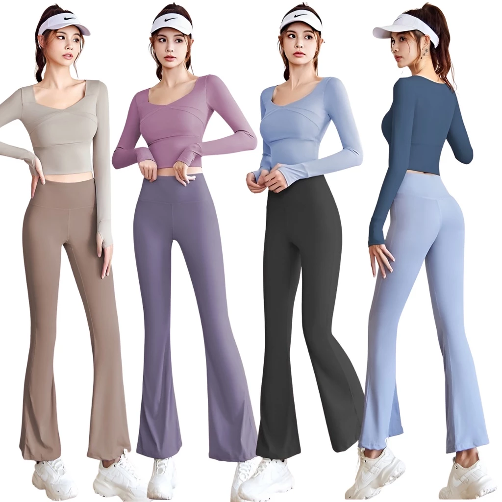 กางเกงออกกำลังกายขายาว ทรงขาม้า เอวสูง เก็บพุง ผ้ายืดหยุ่น Size S-3XL