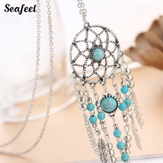 Sefl2.K Boho Dreamcatcher ขนนก เทอร์ควอยซ์ พู่โซ่ เสน่ห์ สร้อยคอ ผู้หญิง เครื่องประดับ