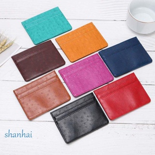 Shanhai กระเป๋าสตางค์ใบสั้น หนัง PU สีแคนดี้ หลายช่อง สําหรับใส่บัตรประจําตัวประชาชน