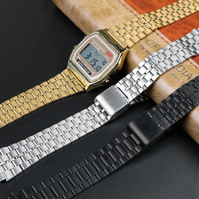 สายนาฬิกาข้อมือสเตนเลส 18 มม. สําหรับ Casio A158W AQ230 AE1000 F91W