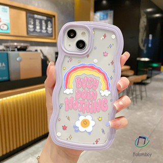 2อิน1 สีม่วง เคสโทรศัพท์คลื่น สำหรับไอโฟน 11 12 13 14 15 pro max 7 8 plus XR X XS MAX SE กันกระแทกนุ่มโปร่งใส รุ้ง