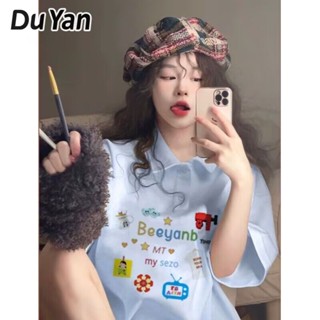 Du Yan เสื้อยืด แขนสั้น พิมพ์ลาย ทรงหลวม หวานแหวว ฤดูร้อน สําหรับผู้หญิง