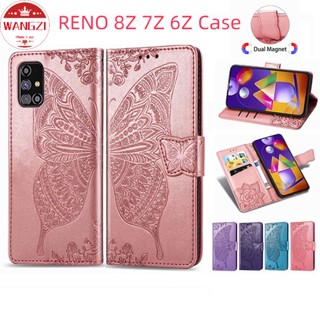 เคสโทรศัพท์หนัง แบบฝาพับแม่เหล็ก ลายนูน พร้อมช่องใส่บัตร สําหรับ OPPO Reno 8T 8 7 8z 7z 6 6Z 5 A1 Pro Plus 5G