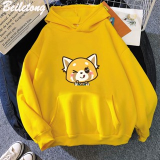 เสื้อกันหนาว มีฮู้ดดี้ ทรงหลวม ลายการ์ตูนอนิเมะ Aggretsuko แฟชั่นฤดูใบไม้ร่วง ฤดูหนาว สไตล์ฮาราจูกุ สําหรับผู้ชาย และผู้หญิง