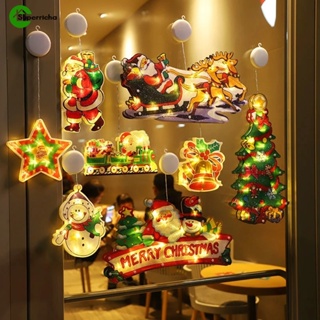 Merry Christmas โคมไฟ LED รูปซานตาคลอส สโนว์แมน ใช้แบตเตอรี่ สีวอร์มไวท์ สําหรับตกแต่งหน้าต่าง