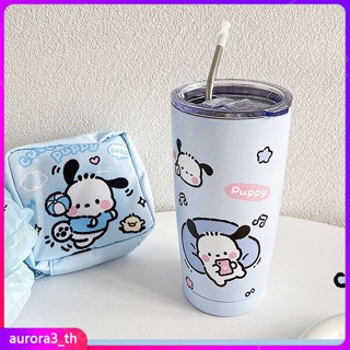 【อยู่ในการจัดส่ง】ถ้วยเก็บความเย็น Sanrio Pacha Dog Winnie 550ml ถ้วยน้ำฟางความจุสูงน่ารัก 304 สแตนเลสคุณภาพสูง